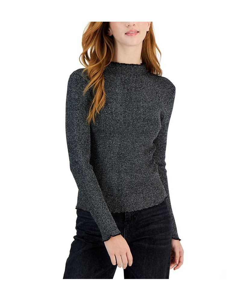 Juniors' Ribbed Mock-Neck Lurex Sweater Black $12.00 Sweaters