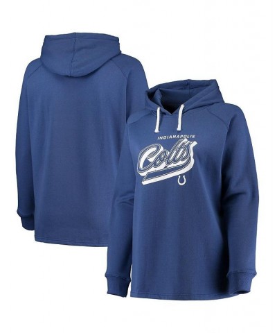 Women's Branded Royal Indianapolis Colts Plus Size First Contact Raglan Pullover Hoodie Royal $43.19 Sweatshirts