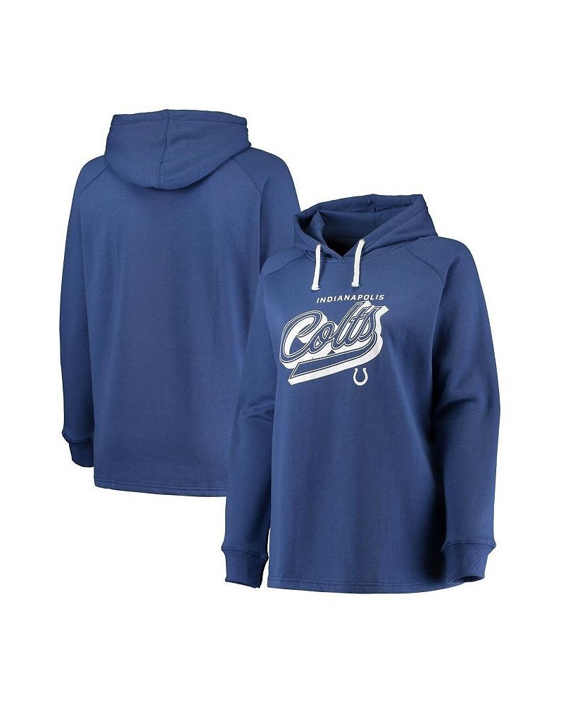 Women's Branded Royal Indianapolis Colts Plus Size First Contact Raglan Pullover Hoodie Royal $43.19 Sweatshirts