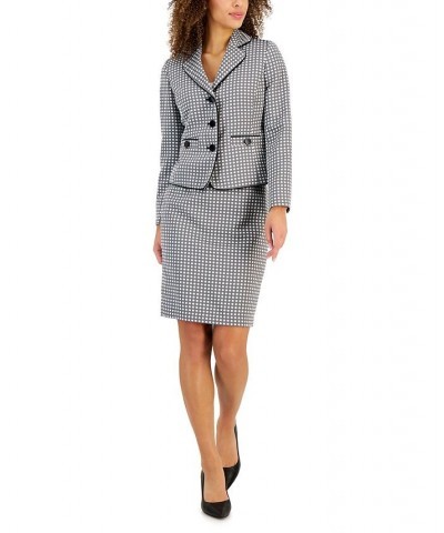 Women's Polka-Dot Three-Button Skirt Suit Regular and Petite Sizes Black $121.00 Suits