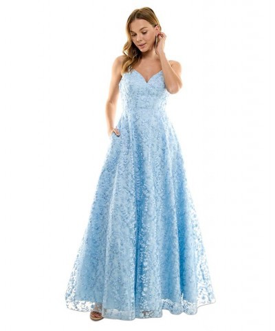 Juniors' Embellished Ballgown Blue $87.78 Dresses