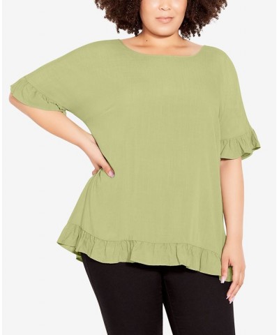 Plus Size Rivka Frill Crew Neck Top Light Olive $29.67 Tops
