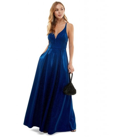 Juniors' Glitter-Knit Gown Navy $65.33 Dresses