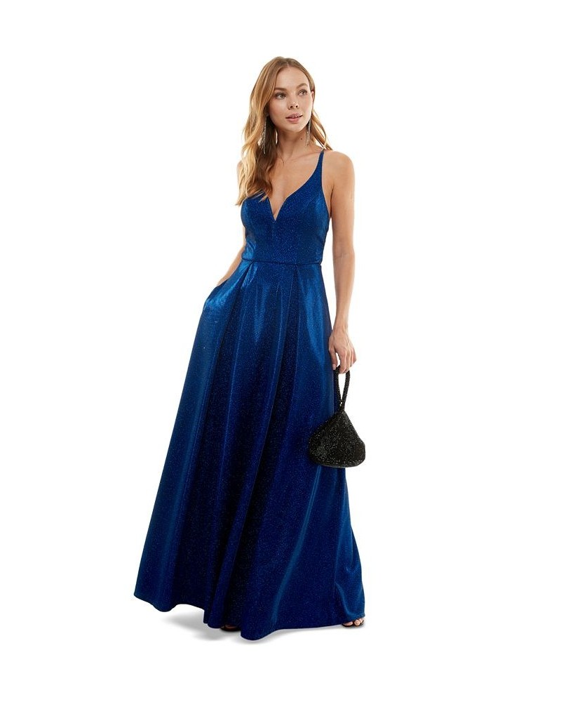 Juniors' Glitter-Knit Gown Navy $65.33 Dresses