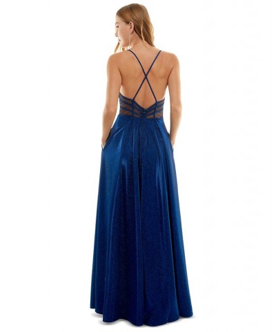 Juniors' Glitter-Knit Gown Navy $65.33 Dresses