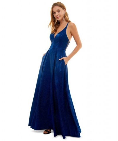 Juniors' Glitter-Knit Gown Navy $65.33 Dresses