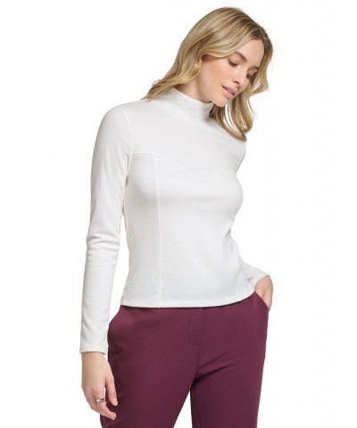 Women's Corset-Stitched Turtleneck Tan/Beige $34.87 Tops