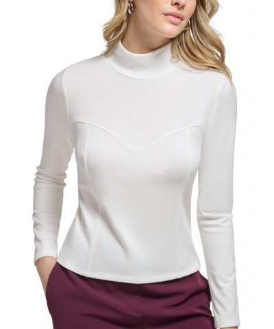 Women's Corset-Stitched Turtleneck Tan/Beige $34.87 Tops