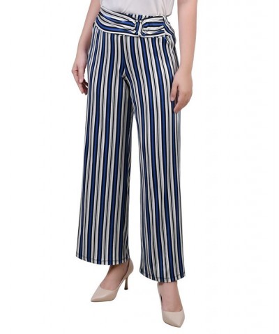 Petite Cropped Pull On Pants with Sash Blue Black Stripe $15.36 Pants