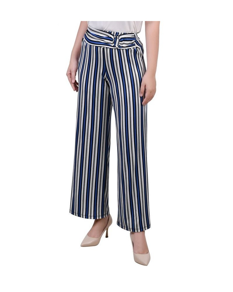 Petite Cropped Pull On Pants with Sash Blue Black Stripe $15.36 Pants