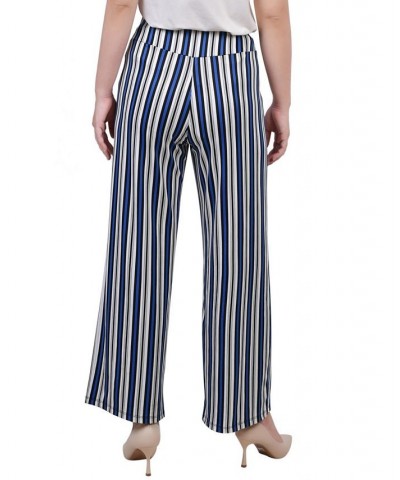 Petite Cropped Pull On Pants with Sash Blue Black Stripe $15.36 Pants