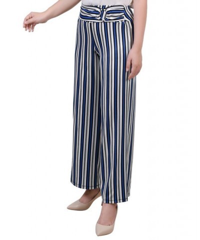 Petite Cropped Pull On Pants with Sash Blue Black Stripe $15.36 Pants