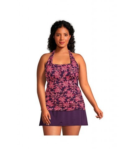 Women's Plus Size Square Neck Halter Tankini Swimsuit Top Purple $42.76 Swimsuits