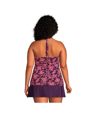 Women's Plus Size Square Neck Halter Tankini Swimsuit Top Purple $42.76 Swimsuits