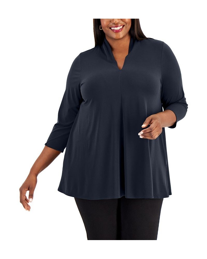 Plus Size V-Neck Top Blue $17.49 Tops