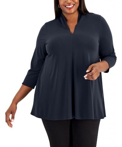 Plus Size V-Neck Top Blue $17.49 Tops