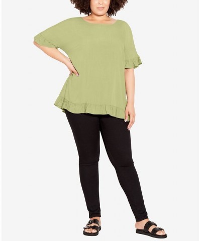 Plus Size Rivka Frill Crew Neck Top Light Olive $29.67 Tops