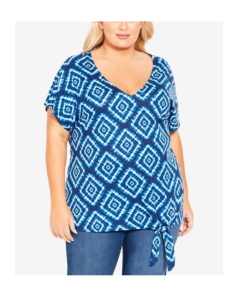 Plus Size Anya Tie Front Top Blue Diamond $27.54 Tops