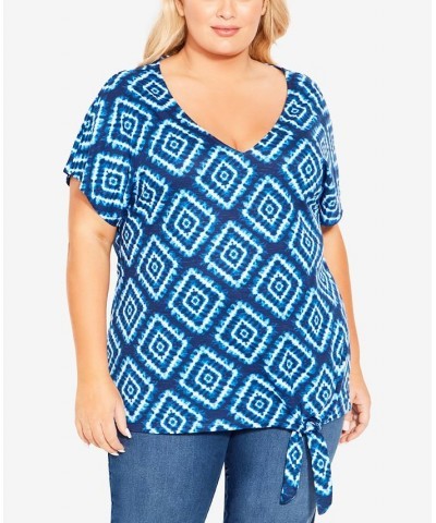 Plus Size Anya Tie Front Top Blue Diamond $27.54 Tops