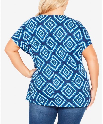 Plus Size Anya Tie Front Top Blue Diamond $27.54 Tops