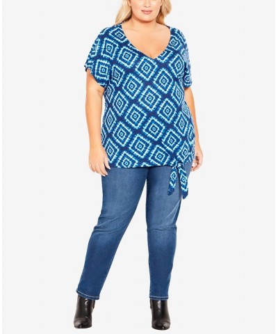 Plus Size Anya Tie Front Top Blue Diamond $27.54 Tops