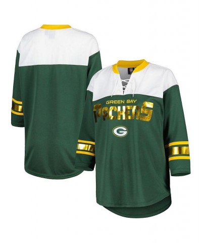 Women's Green White Green Bay Packers Double Team 3/4-Sleeve Lace-Up T-shirt Green, White $33.59 Tops
