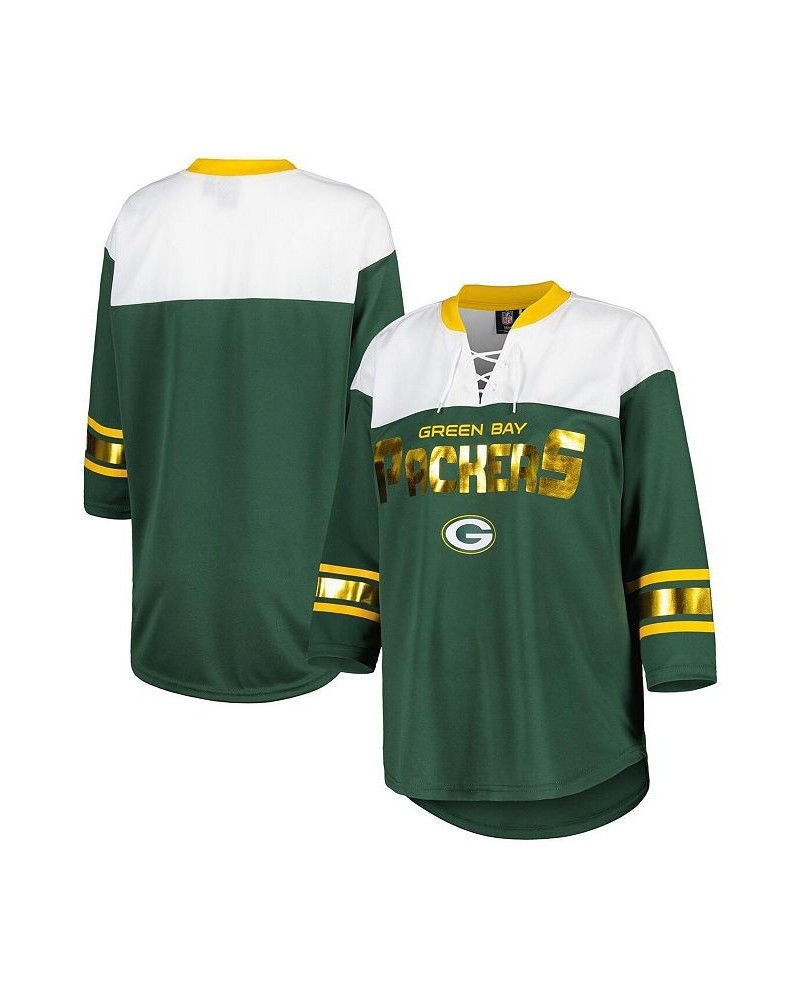 Women's Green White Green Bay Packers Double Team 3/4-Sleeve Lace-Up T-shirt Green, White $33.59 Tops