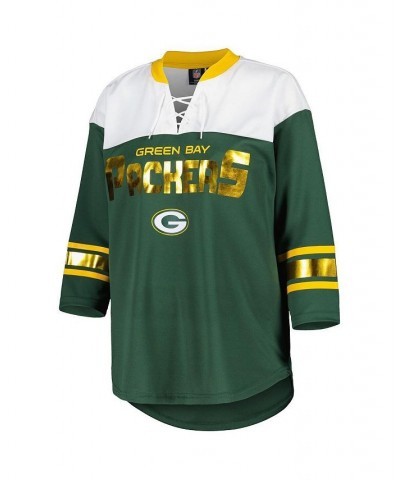 Women's Green White Green Bay Packers Double Team 3/4-Sleeve Lace-Up T-shirt Green, White $33.59 Tops