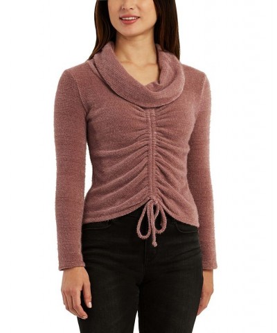 Juniors' Drawstring-Ruched Cowlneck Sweater Purple $10.98 Sweaters