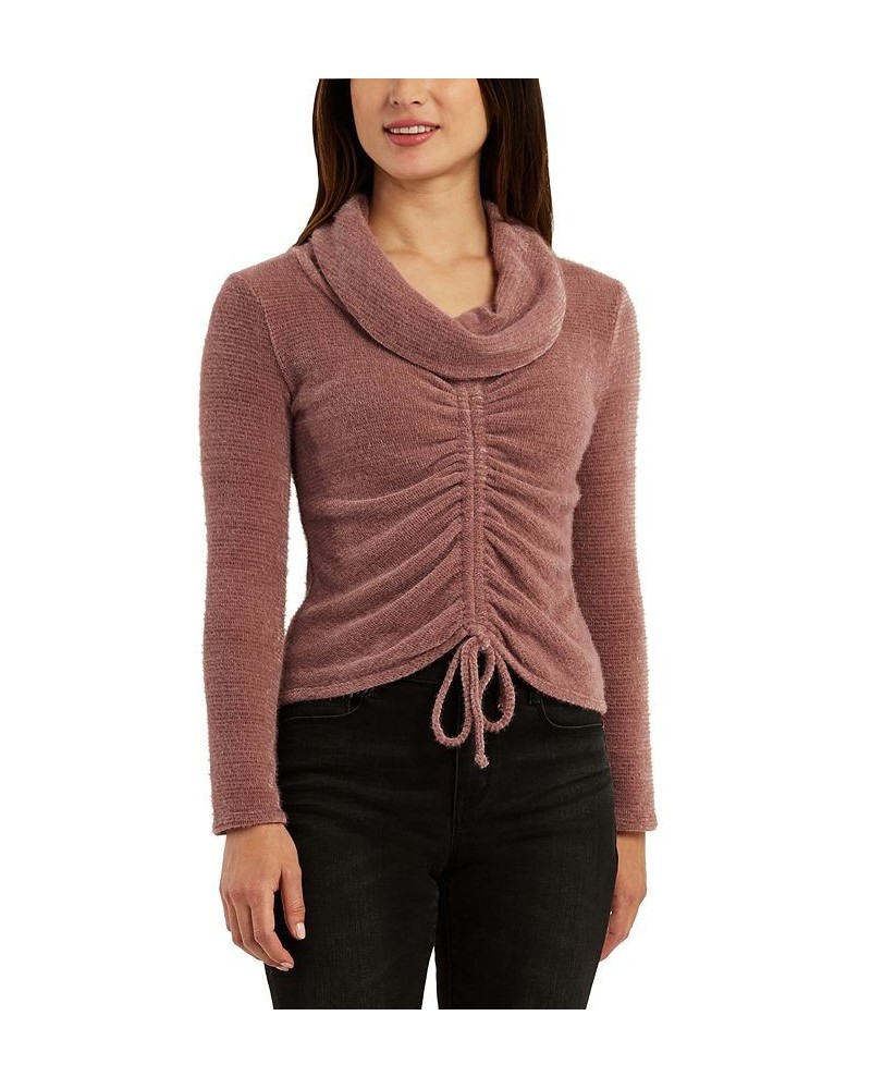 Juniors' Drawstring-Ruched Cowlneck Sweater Purple $10.98 Sweaters