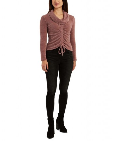 Juniors' Drawstring-Ruched Cowlneck Sweater Purple $10.98 Sweaters