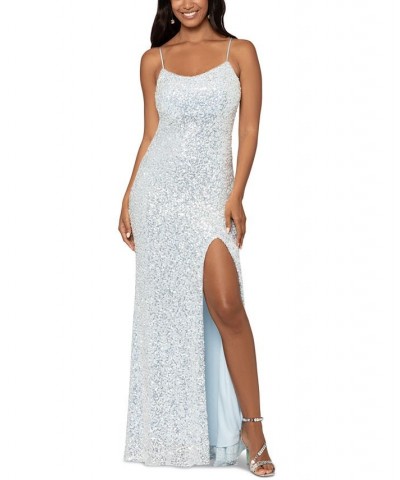 Women's Sequinned Long Sheath Dress Blue $119.00 Dresses
