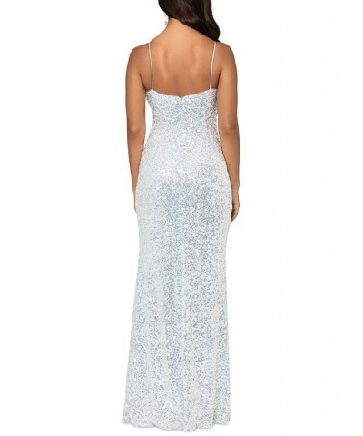 Women's Sequinned Long Sheath Dress Blue $119.00 Dresses