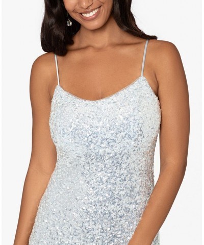 Women's Sequinned Long Sheath Dress Blue $119.00 Dresses