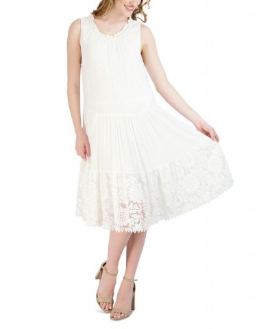 Petite Sleeveless Drop-Waist Lace-Hem Dress Ivory $48.95 Dresses