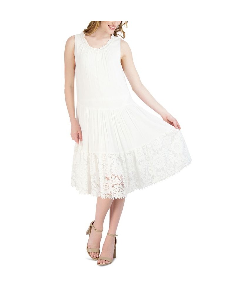 Petite Sleeveless Drop-Waist Lace-Hem Dress Ivory $48.95 Dresses