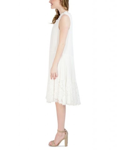 Petite Sleeveless Drop-Waist Lace-Hem Dress Ivory $48.95 Dresses