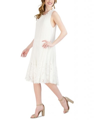 Petite Sleeveless Drop-Waist Lace-Hem Dress Ivory $48.95 Dresses