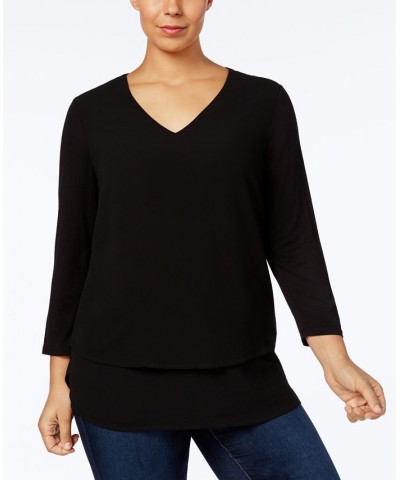 Plus Size Layered-Look Tunic Top Black $33.54 Tops