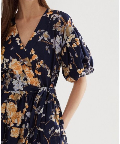 Women's Floral Belted Cotton Voile Dress Navy Multi $89.70 Dresses