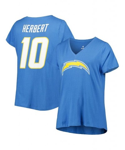 Women's Branded Justin Herbert Powder Blue Los Angeles Chargers Plus Size Player Name and Number V-Neck T-shirt Powder Blue $...