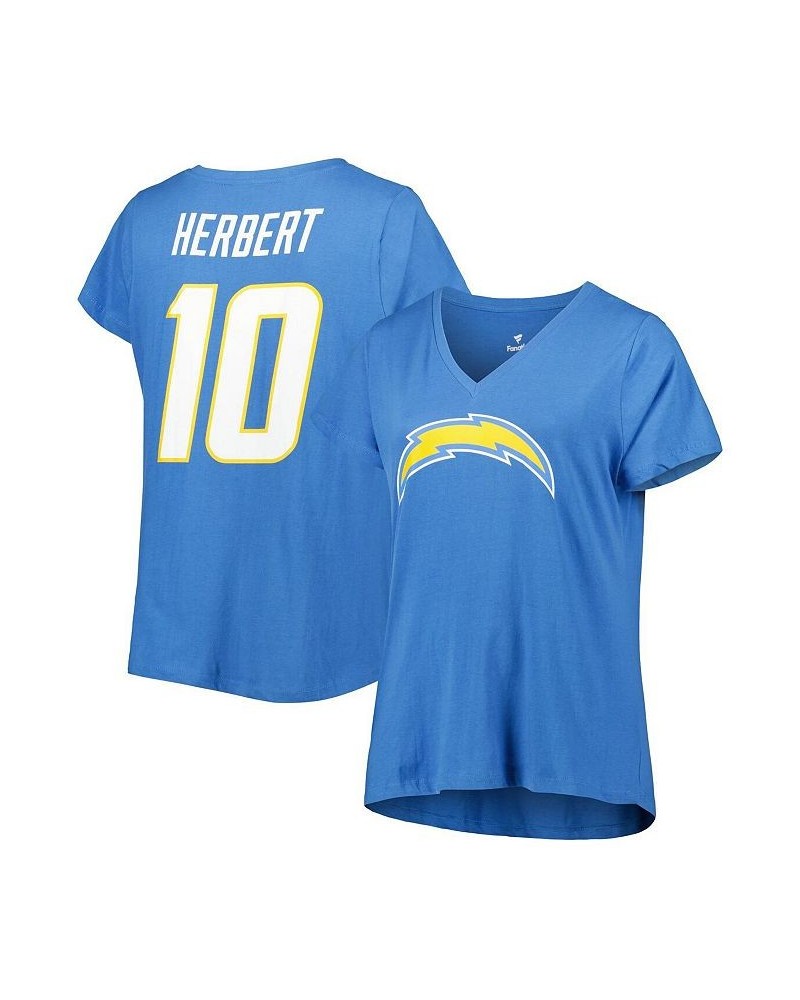 Women's Branded Justin Herbert Powder Blue Los Angeles Chargers Plus Size Player Name and Number V-Neck T-shirt Powder Blue $...