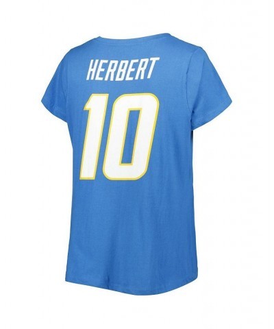 Women's Branded Justin Herbert Powder Blue Los Angeles Chargers Plus Size Player Name and Number V-Neck T-shirt Powder Blue $...