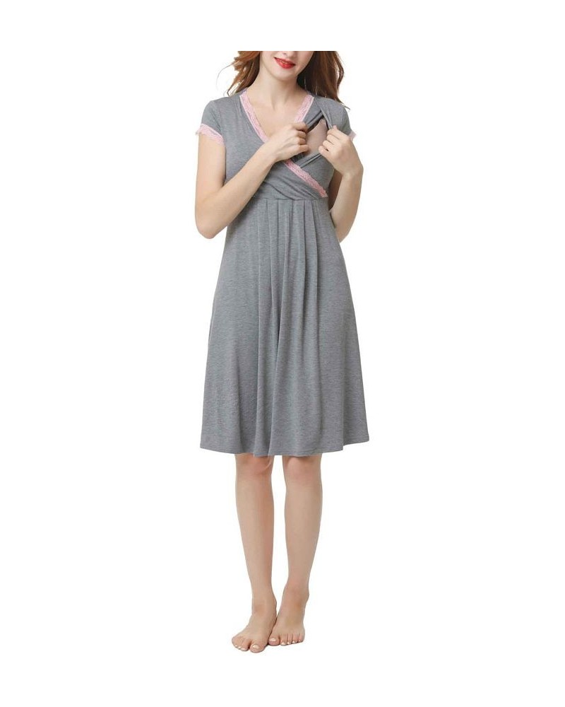 Kimi & Kai Jenny Maternity Nursing Night Gown Gray $26.46 Sleepwear