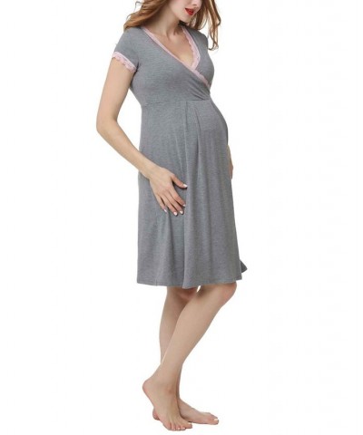 Kimi & Kai Jenny Maternity Nursing Night Gown Gray $26.46 Sleepwear