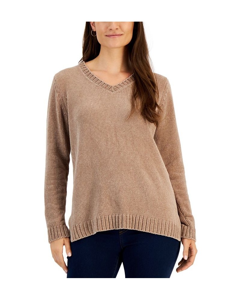 Women's V-Neck Chenille Sweater Chestnut $12.84 Sweaters