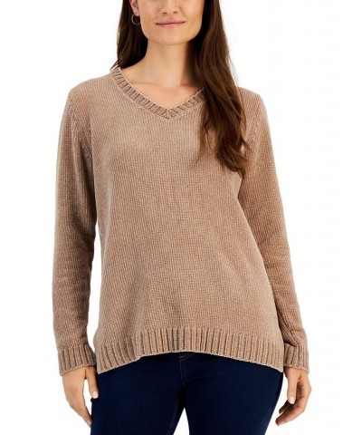 Women's V-Neck Chenille Sweater Chestnut $12.84 Sweaters