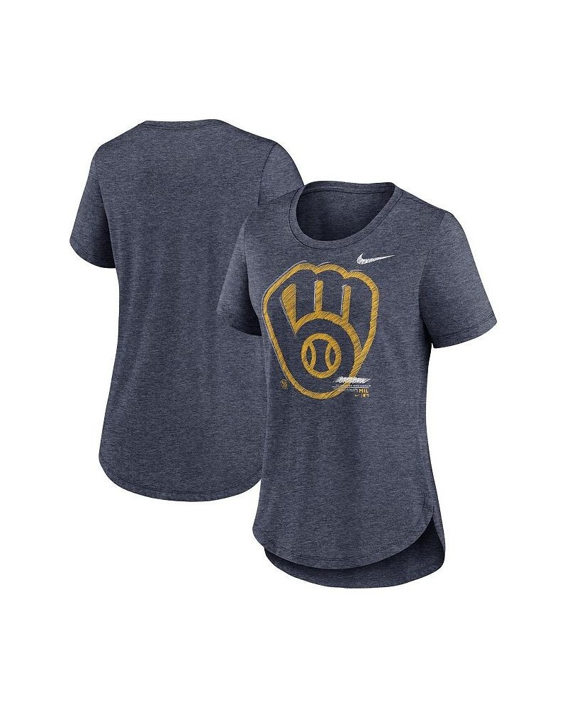 Women's Heather Navy Milwaukee Brewers Touch Tri-Blend T-shirt Heather Navy $20.70 Tops