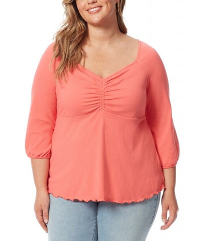 Trendy Plus Size Moriah Ruched 3/4-Sleeve Top Pink $42.14 Tops