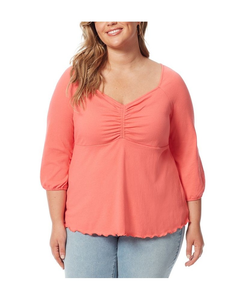 Trendy Plus Size Moriah Ruched 3/4-Sleeve Top Pink $42.14 Tops